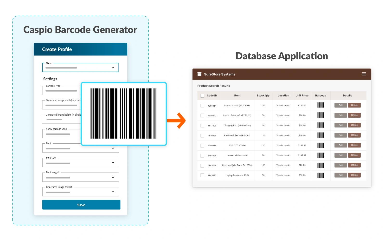Generate customizable barcodes directly from your database applications for easy tracking and automation.